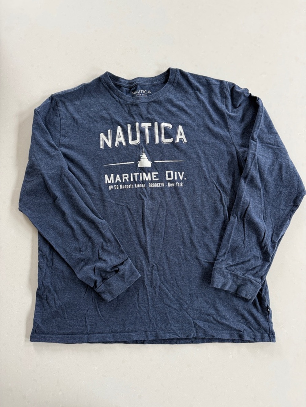 Nautica Navy Blue Long-Sleeve Graphic Crewneck Shirt